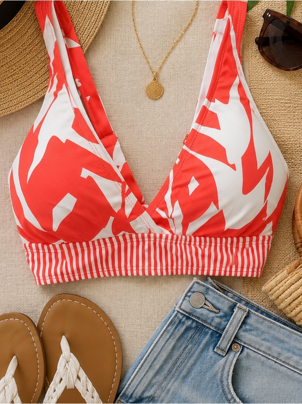 Anne Cole White and Coral Bikini Top NWT MSRP $58